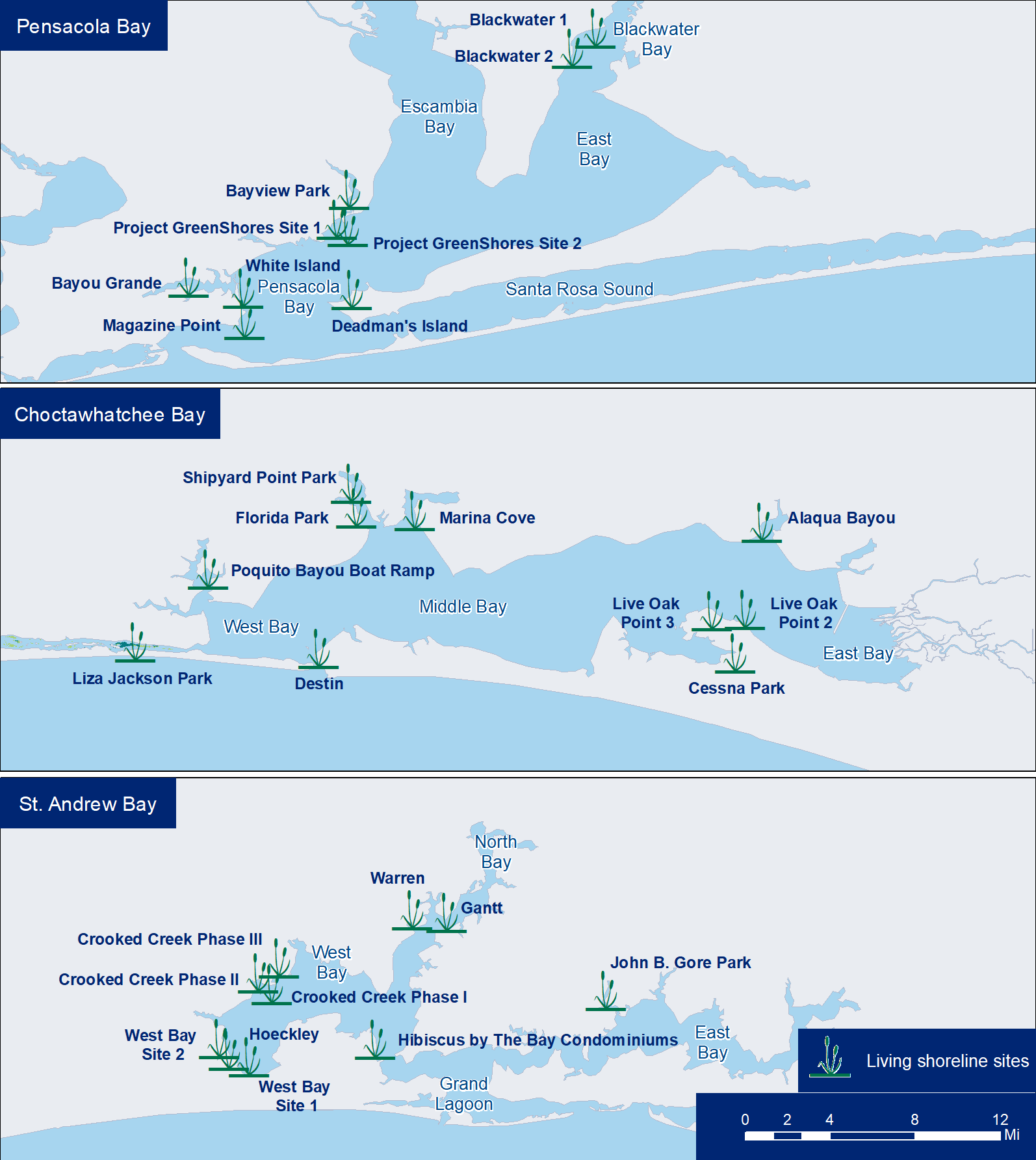 Map showing study sites across the three estuaries