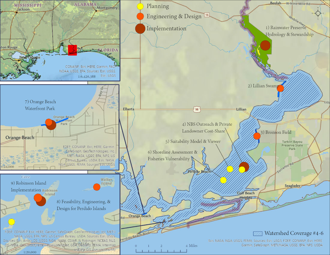 Map of Perdido Watershed Initiative Projects
